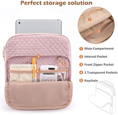 Book Sleeve with Zipper,Quilted Book Carrier with Handle & Pockets