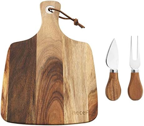 hecef Cheese Board set of 3,a Acacia Wood Cheese Plate, a Knife, a