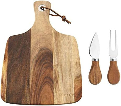 hecef Cheese Board set of 3,a Acacia Wood Cheese Plate, a Knife, a