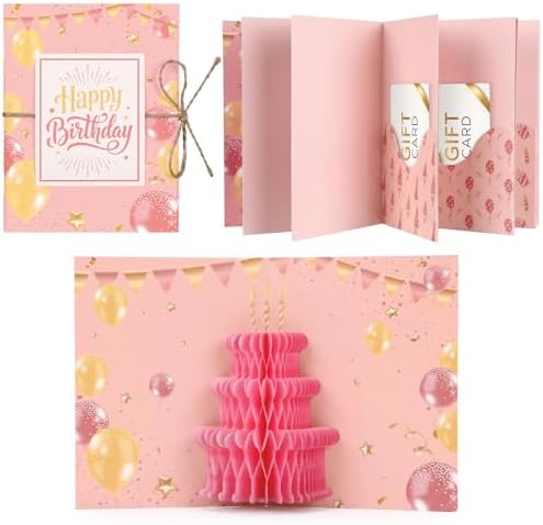 Happy Birthday Gift Card Book, Pink and Yellow Balloons, 5.5 Inch, 5