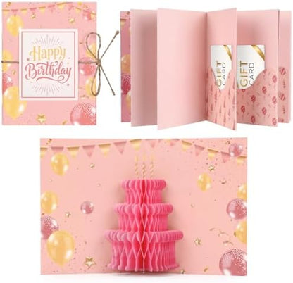 Happy Birthday Gift Card Book, Pink and Yellow Balloons, 5.5 Inch, 5