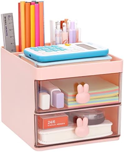 LETURE Small Desk Organizer With Drawer, Office Desktop Storage Box