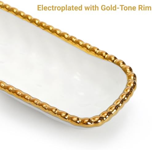 SOUJOY 2 Pack Porcelain Cracker Tray with Gold Pearl Edge, 14 Inch