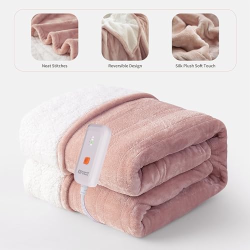 GOTCOZY Heated Blanket-Soft Plush Electric Blanket 50"X60"(Rose Dust)