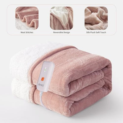 GOTCOZY Heated Blanket-Soft Plush Electric Blanket 50"X60"(Rose Dust)