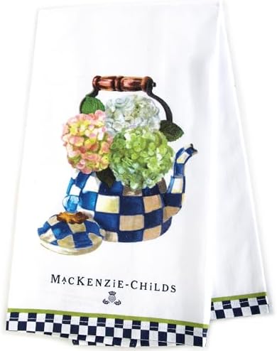 MACKENZIE-CHILDS Cotton Dish Towel, Hydrangea Tea Kettle