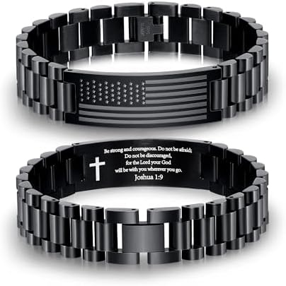 P. BLAKE American Flag Bible Verse Bracelet for Men, Stainless Steel