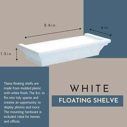 White Floating Wall Shelf with Decorative Photo Frame Bundle, Compact