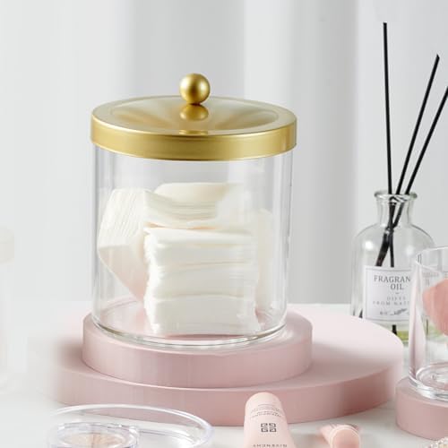 SheeChung 50 Oz Large Plastic Clear Apothecary Jar with Gold