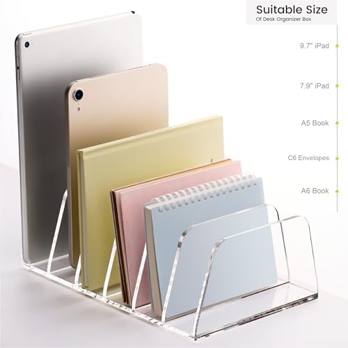 YUXUN Desk File Organizer,6-Section Acrylic Desk Organizer,Vertical