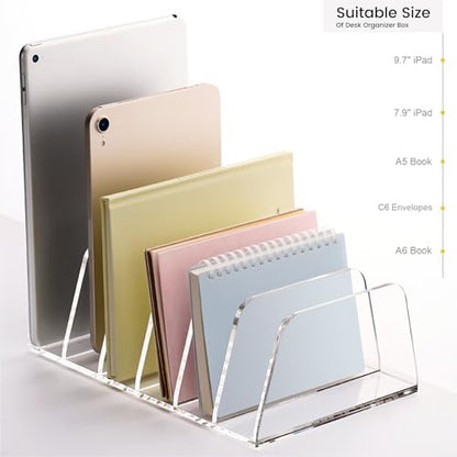 YUXUN Desk File Organizer,6-Section Acrylic Desk Organizer,Vertical