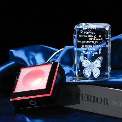 Movdyka 3D Crystal Thank You Butterfly Gifts for Women Men Glass