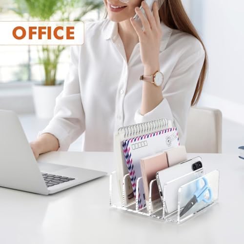 BEYGORM Acrylic Mail Holder, 5 Compartments Multifunction Desk