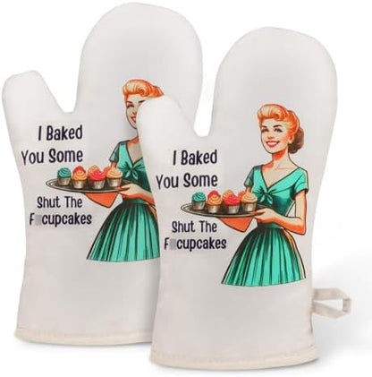 Miracu Funny Oven Mitts for Women, Cute Oven Mitt Set, Fun Kitchen