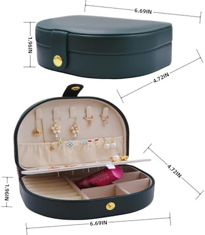 PU Leather Jewelry Organizer Compact Travel Case Multi Compartments