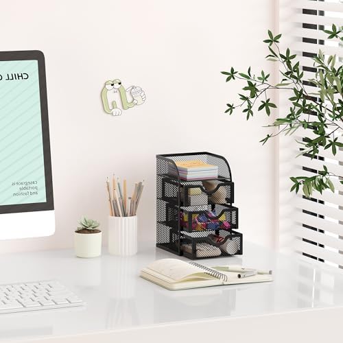 EasyPAG Mesh Desk Organizer with 3 Drawer Office Desktop Organizers