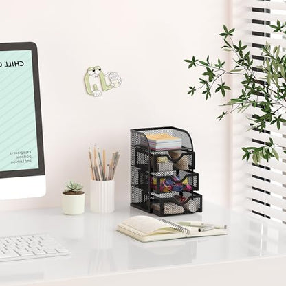 EasyPAG Mesh Desk Organizer with 3 Drawer Office Desktop Organizers