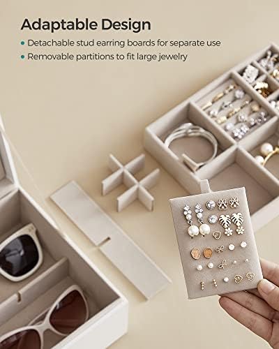 SONGMICS 2-Layer Jewelry Box with Handle, Removable Tray, Floating