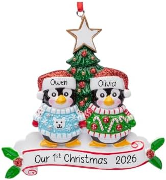 Personalized Ugly Christmas Sweater Couple Ornament 2026 | Penguin