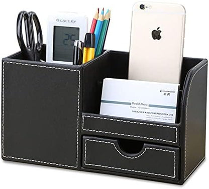 KINGFOM Desk Organizer Office Supplies Caddy Pu Leather Multi-function
