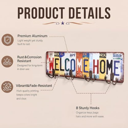 Hicarer Vintage Key Holder Wall Mount Welcome Home Metal Organizer