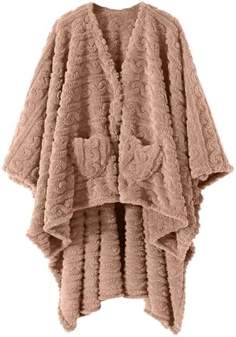 Wearable Blanket Poncho Cape Wrap for Adult, Cozy Sherpa Fleece