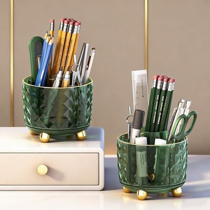 GOTOBA Dark Green Pen Pencil Holder for Desk, 360° Rotating Pen