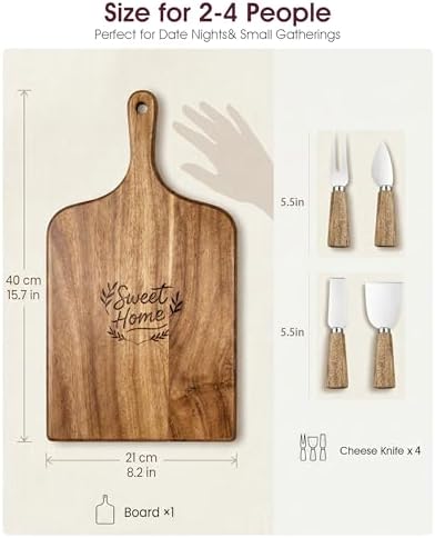 Charcuterie & Cheese Board Set, 5-Piece, 15.7", Acacia Wood