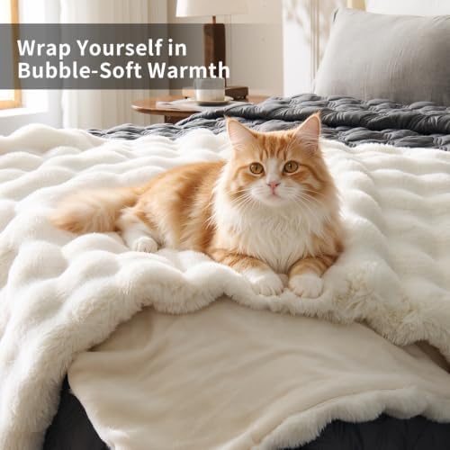 IFNOW Soft Fluffy Faux Fur Throw Blanket for Couch, 50" x60, Cream