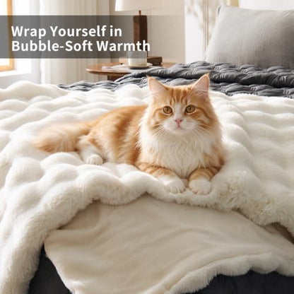 IFNOW Soft Fluffy Faux Fur Throw Blanket for Couch, 50" x60, Cream