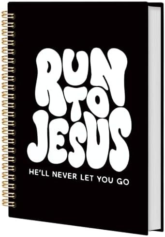 Black and White Christian Spiral Notebook, Run to Jesus Bible Verse