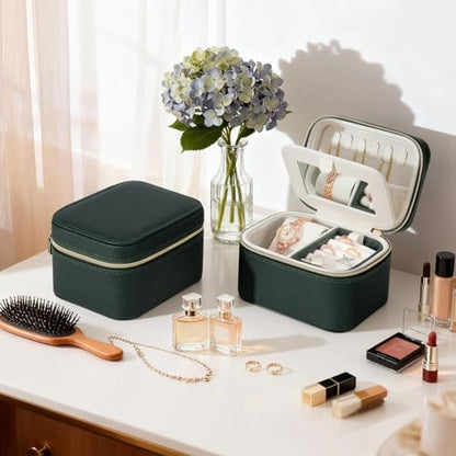 DesignSter Travel Jewelry Case,Small Jewelry Box with Mirror,Leather