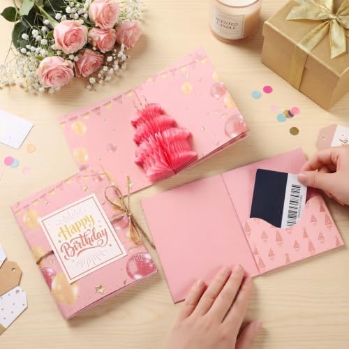 Happy Birthday Gift Card Book, Pink and Yellow Balloons, 5.5 Inch, 5