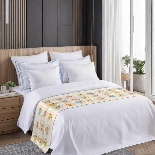 Coffee Mug Bed Runner for Bedroom, Afternoon Tea Cup Flower Stem