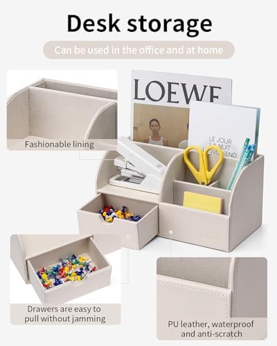 VLANDO Office Desk Organizer Leather Desktop Organizer Caddy with