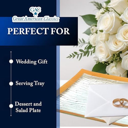 GAC Glass Serving Platter w/Gold Rain Flower Design - Rectangular