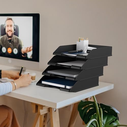 4 Pack Stackable Paper Trays for Letter Documents, Desktop File