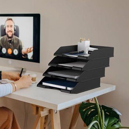 4 Pack Stackable Paper Trays for Letter Documents, Desktop File