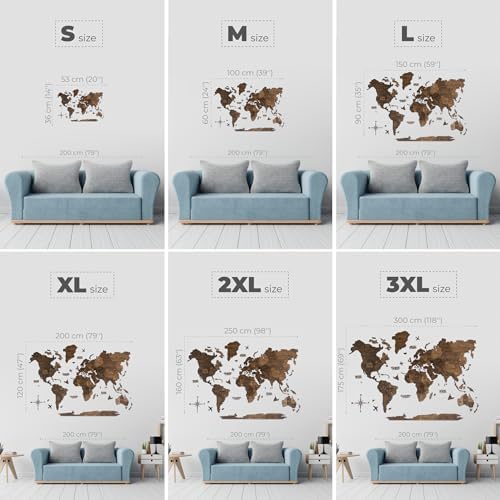 3D Wood World Map Wall Art (Medium, Dark Walnut)