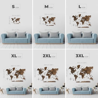 3D Wood World Map Wall Art (Medium, Dark Walnut)