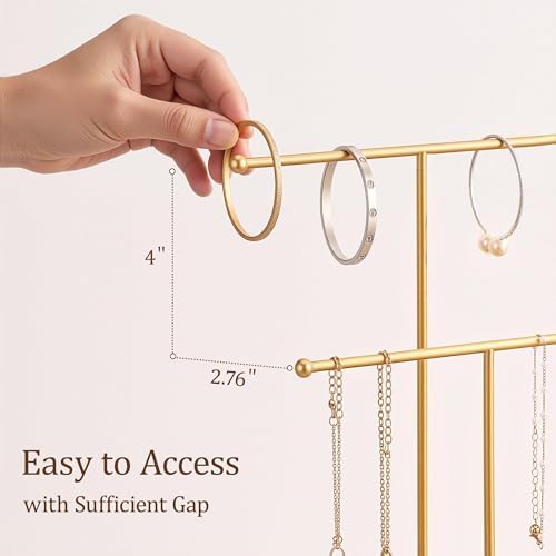 Jewelry Stand with Ceramic Tray, Necklace Holder, Gold Bar White Base