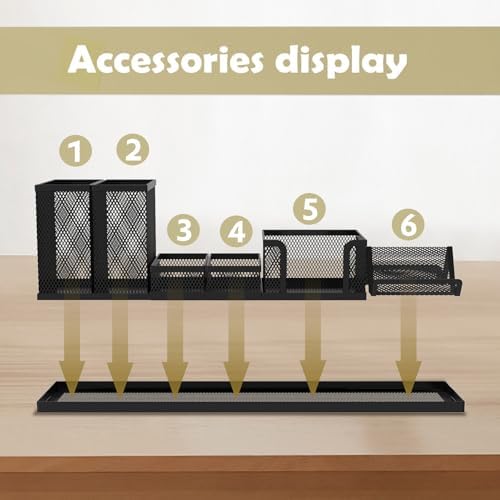 Pen Holder for Desk, 6-Piece Mesh Desk Organizer with Phone Holder