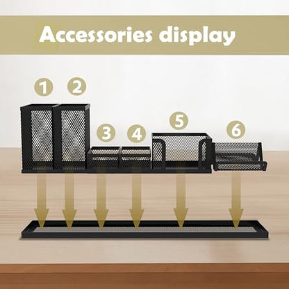 Pen Holder for Desk, 6-Piece Mesh Desk Organizer with Phone Holder