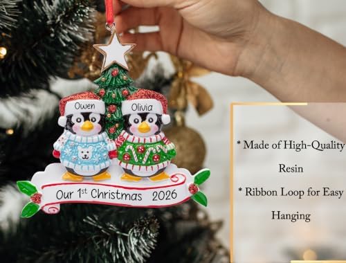 Personalized Ugly Christmas Sweater Couple Ornament 2026 | Penguin