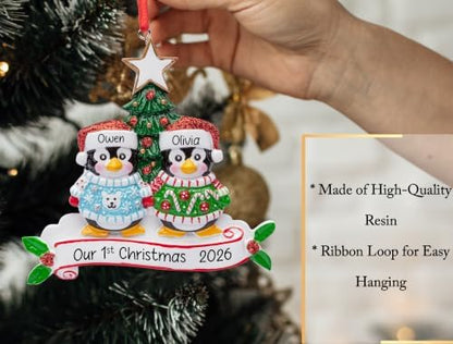 Personalized Ugly Christmas Sweater Couple Ornament 2026 | Penguin