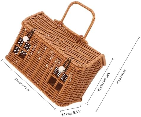 House Shaped Decorative Gift Basket with Lid and Handle Brown Plastic