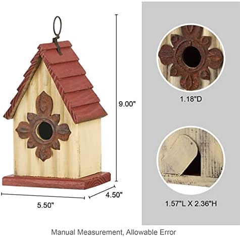 Glitzhome Hanging Bird House for Outdoors, 9" H Hand Painted Wooden