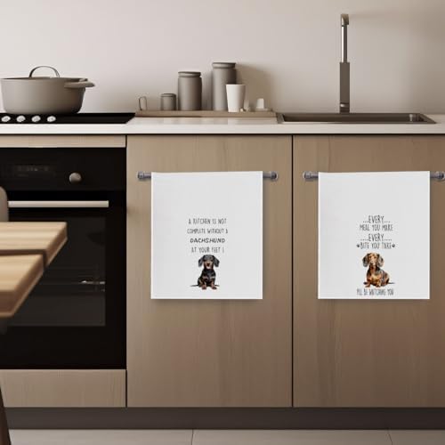 Funny Dachshund Dish Towels Set - Dachshund Gifts Waffle Weave Kitchen