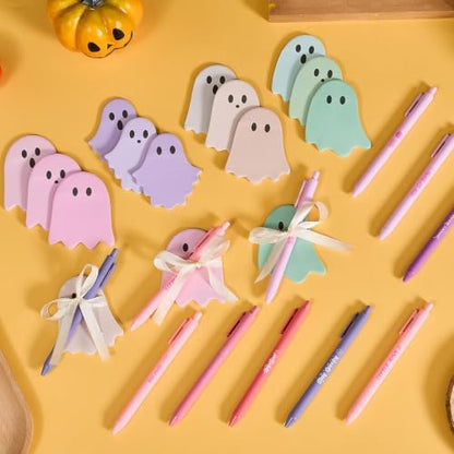 24 Set Pastel Halloween Ghost Sticky Notes and Pens Party Favor Bulk