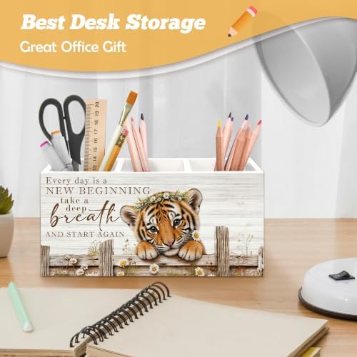 Motivational Tiger Pen Holder Organizer for Desk Accessories